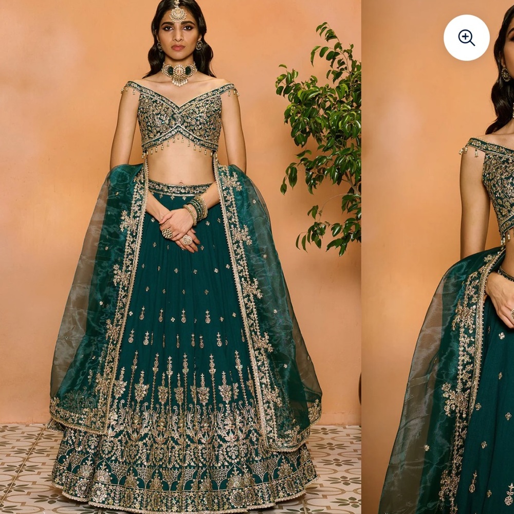 Teal green embroidered lehenga lashkaraa